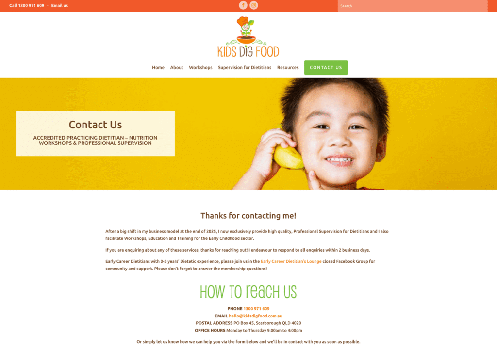 Kids Dig Food contact page