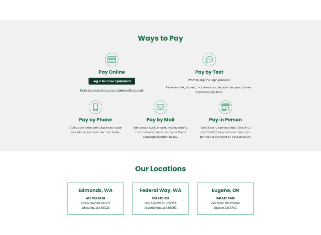 Credit Concepts payment options page