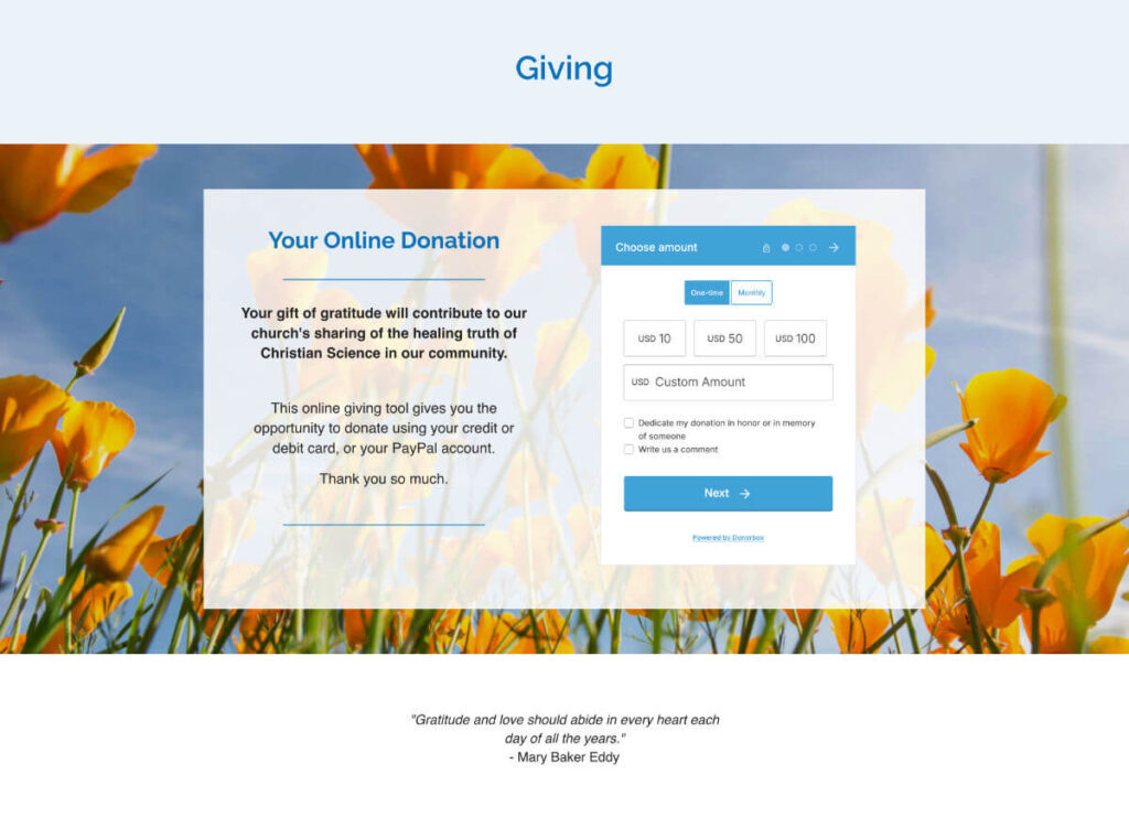 Christian Science Bellingham giving page