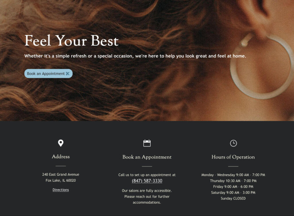 Grand Avenue Hair call to action section