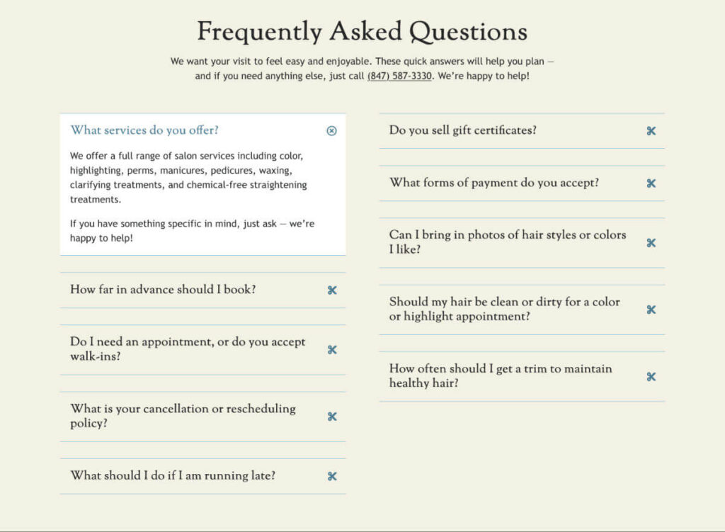 Grand Avenue Hair FAQ section