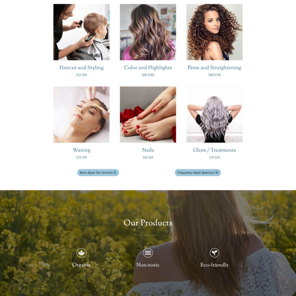 Grand Avenue Hair home page services section