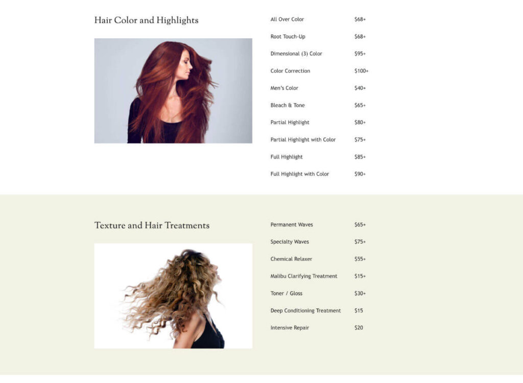 Grand Avenue Hair services page section 2
