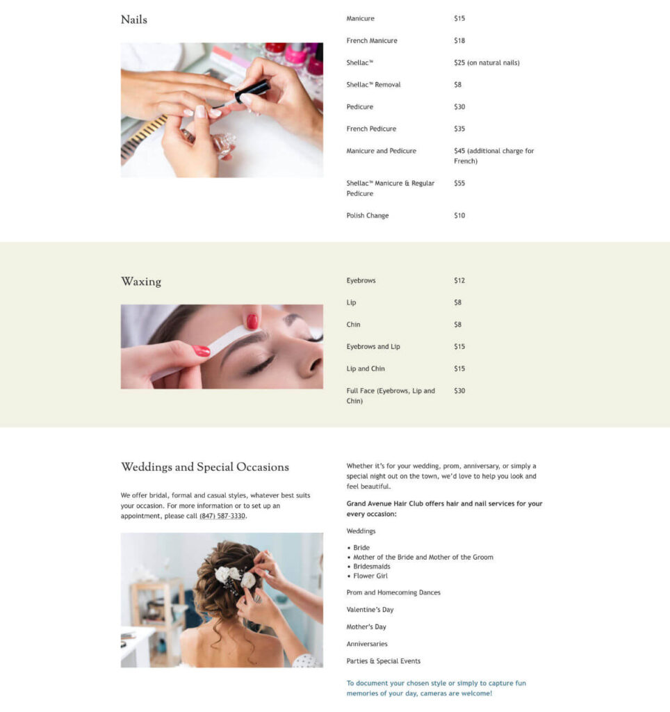 Grand Avenue Hair services page section 3