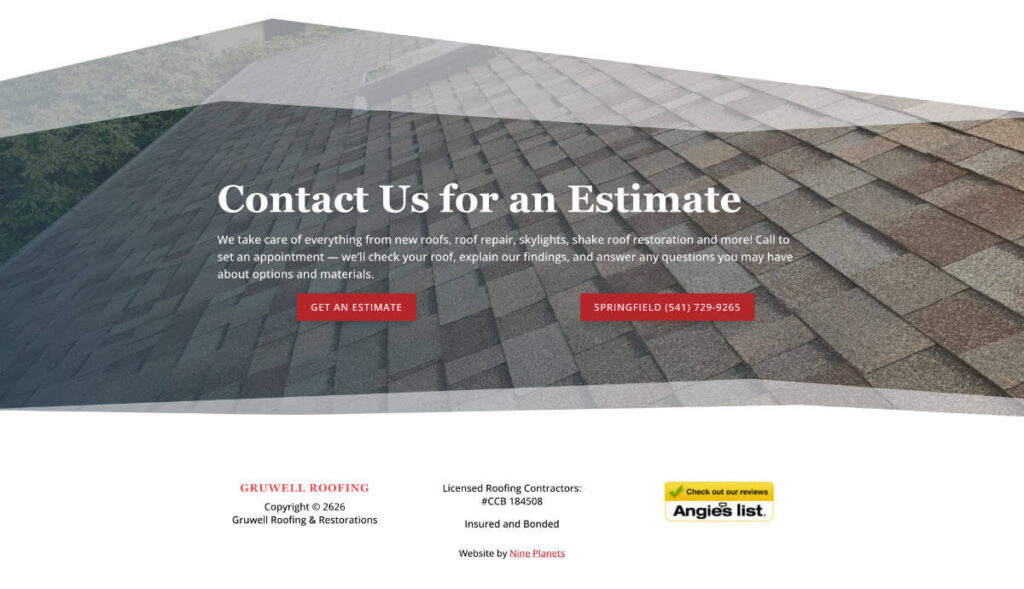 Gruwell Roofing call to action section