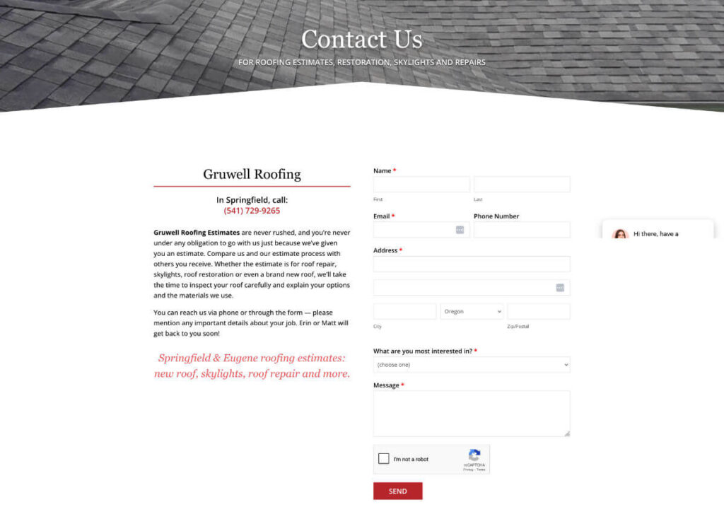 Gruwell Roofing contact page
