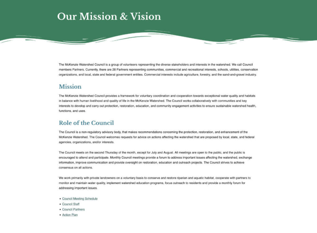 McKenzie Watershed - mission and vision