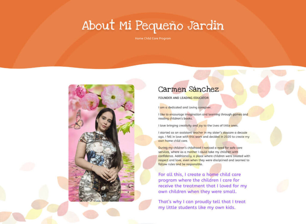 Mi Pequeño Jardín Childcare home daycare about page