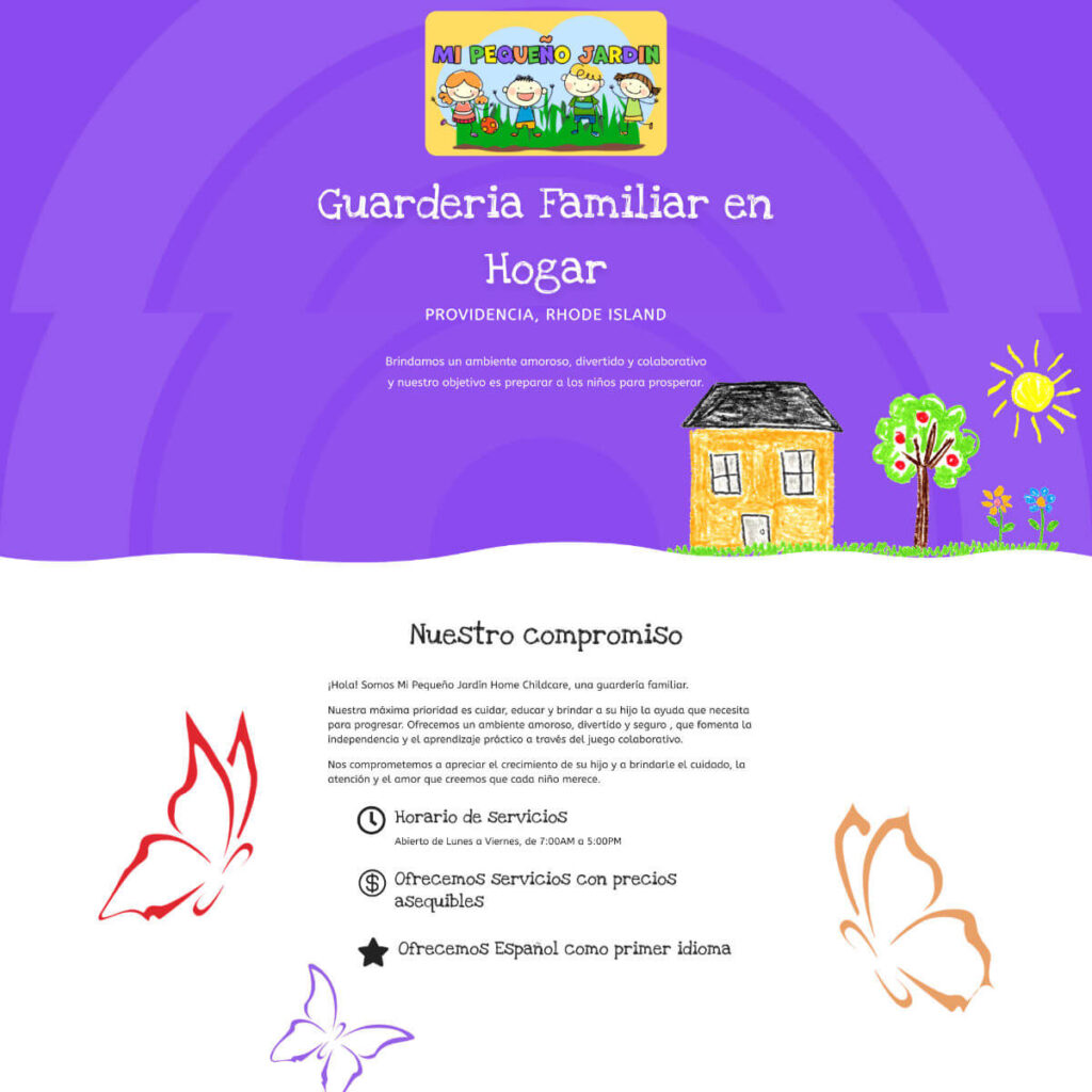Mi Pequeño Jardín Childcare home page in Spanish