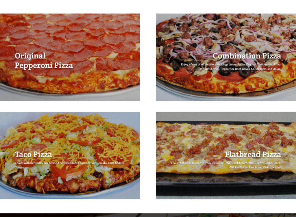 Papas Pizza home page - pizza favorites