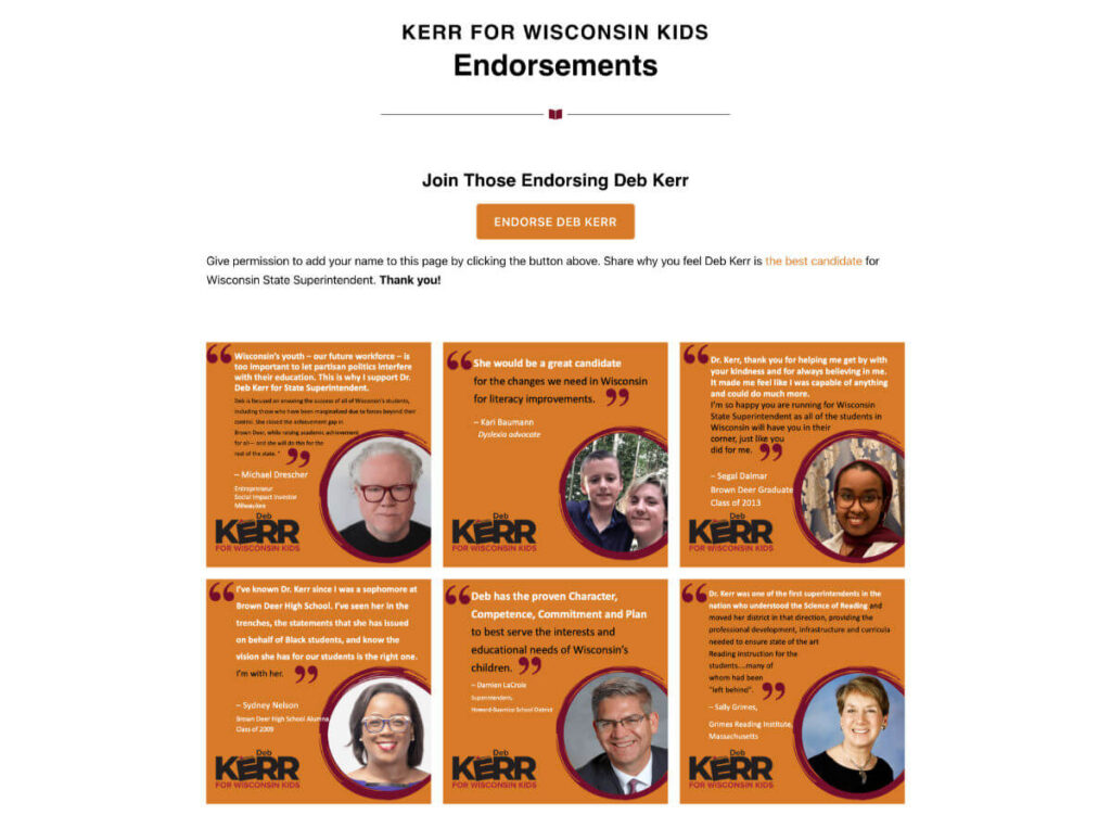 Kerr4Kids - part of the endorsements page